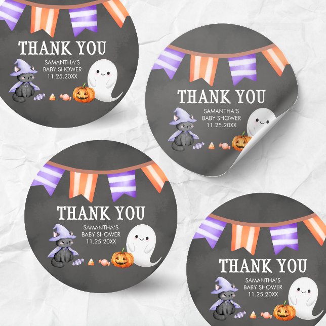 Adesivo Chá de fraldas Fantasma do Pequeno Boo Halloween (Halloween A Little Boo is Almost Due Ghost Baby Shower Sticker)
