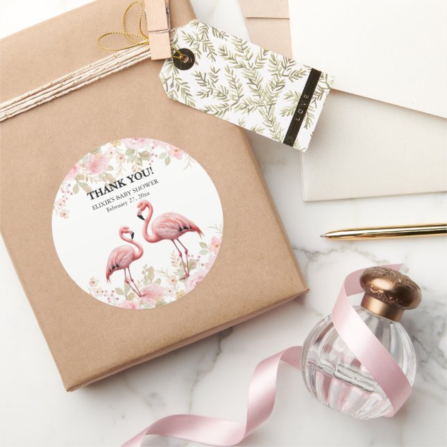 Adesivo Chá de fraldas Flamingo, Elegante Floral, Rosa (Presentear)