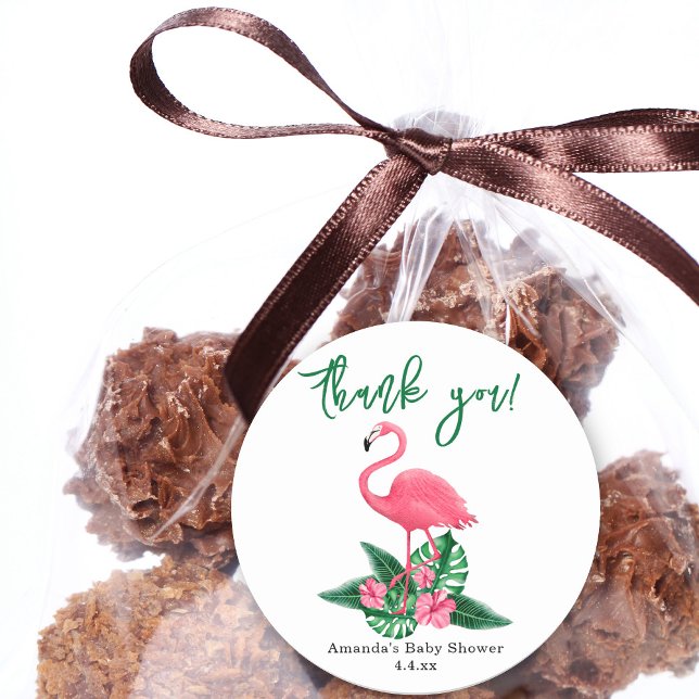 Adesivo Chá de fraldas Flamingo rosa - obrigado (Criador carregado)