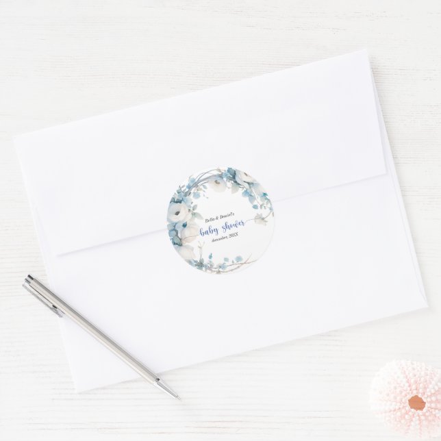 Adesivo Chá de fraldas Floral Azul Elegante (Envelope)
