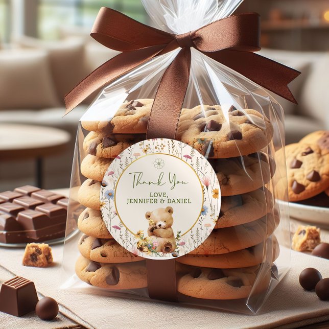 Adesivo Chá de fraldas Floral De Urso Doce Obrigado (Criador carregado)