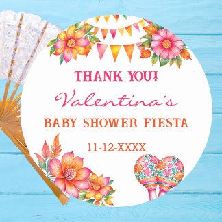 Adesivo Chá de fraldas Floral Fiesta Rosa Obrigado