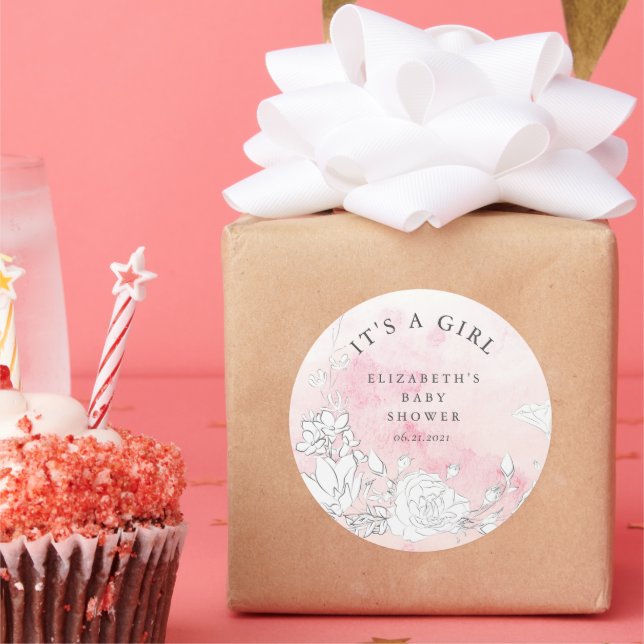 Adesivo chá de fraldas floral moderno é uma garota (Festa)