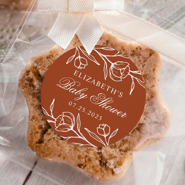 Adesivo Chá de fraldas Floral Terracotta esboçado (Criador carregado)