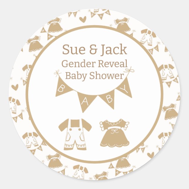 Adesivo Chá de fraldas Gênero Castanho e Branco Neutro (Frente)