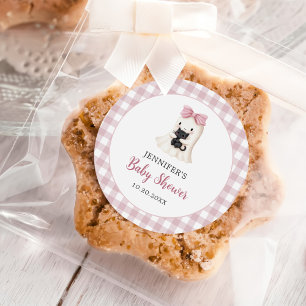 Adesivo Chá de fraldas Gingham Halloween Ghost Girl Rosa