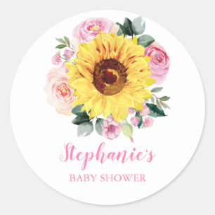 Adesivo Chá de fraldas Girassol Rosa Floral Personalizado