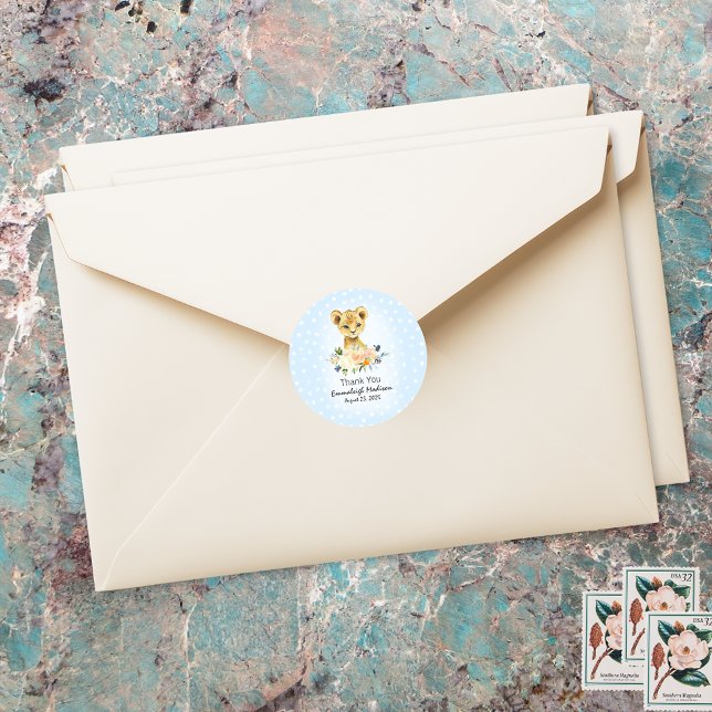 Adesivo Chá de fraldas Lion Cub Floral Blue Obrigado (Criador carregado)