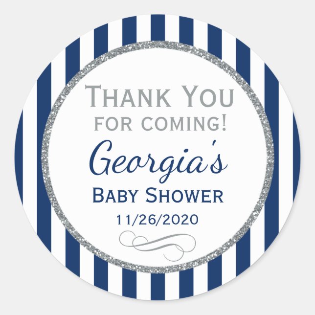 Adesivo Chá de fraldas marinho Azul Prateado Obrigado Marc (Frente)