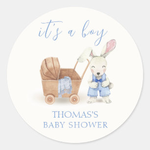 Adesivo Chá de fraldas Minimista Boho Stroller Rabbit Boy