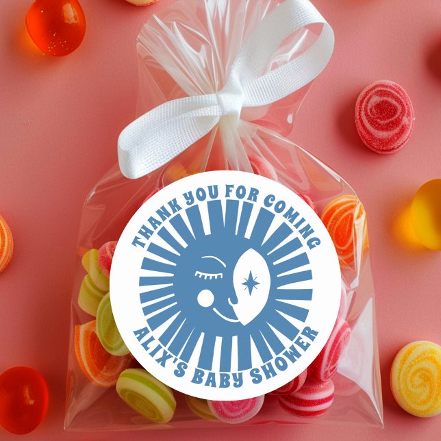 Adesivo Chá de fraldas Moderno de Glow Boho de Lua PERSONA (Moon Glow Boho Modern Cute Baby Shower CUSTOM Classic Round Sticker
)