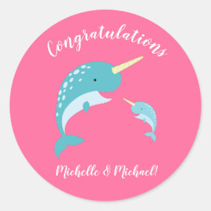 Adesivo Chá de fraldas Narwhal Rosa