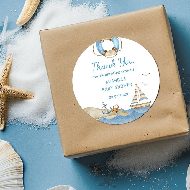 Adesivo Chá de fraldas Náutico Obrigado (Criador carregado)