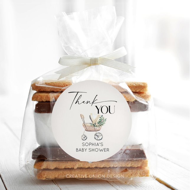 Adesivo Chá de fraldas Neutro de Gênero Boho Baby Stroller (favor sticker)