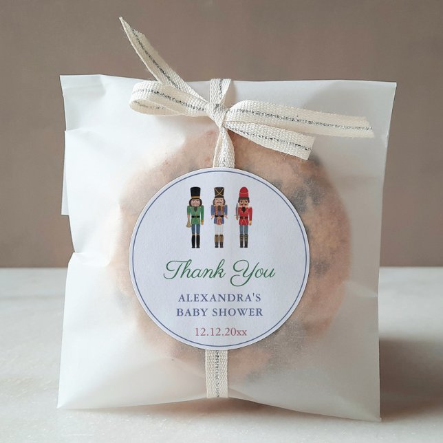 Adesivo Chá de fraldas Nutcracker Afro-Americano Obrigado (African American Nutcracker Soldiers Shower Favor Thank You Sticker)