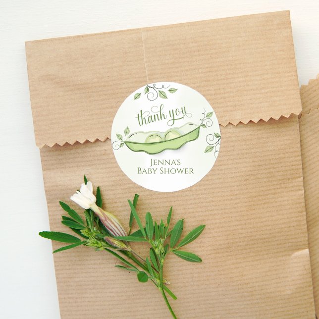 Adesivo Chá de fraldas Obrigado a vocês dois ervilhas em u (Cute baby shower thank you stickers label. )