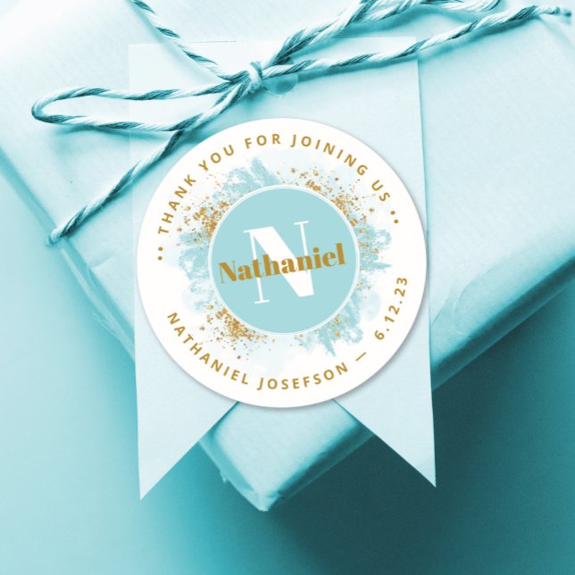 Adesivo Chá de fraldas Obrigado Monograma Aquarela (Criador carregado)