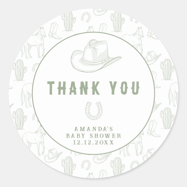 Adesivo Chá de fraldas Ocidental Toile de Jouy Green Cowbo (Frente)