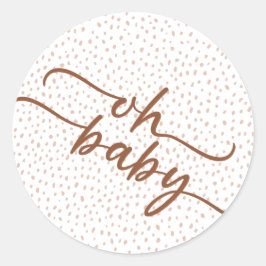 Adesivo chá de fraldas "Oh Baby" Brown Script & Beige Dots