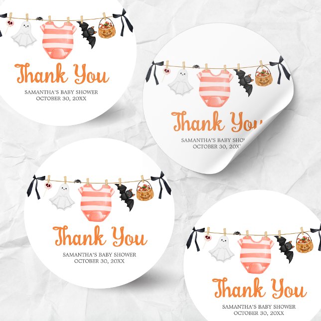 Adesivo Chá de fraldas Orange Little Boo (A Little Boo Is Almost Due Clothesline Baby Shower Sticker)