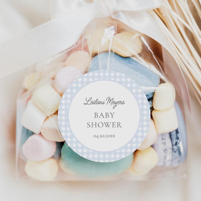 Adesivo Chá de fraldas Pale Blue Gingham Classic Boys (Criador carregado)