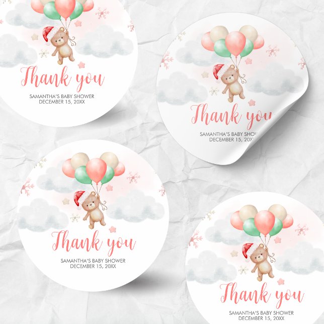 Adesivo Chá de fraldas papais noeis (Santa Baby Bear Baby Shower Sticker)