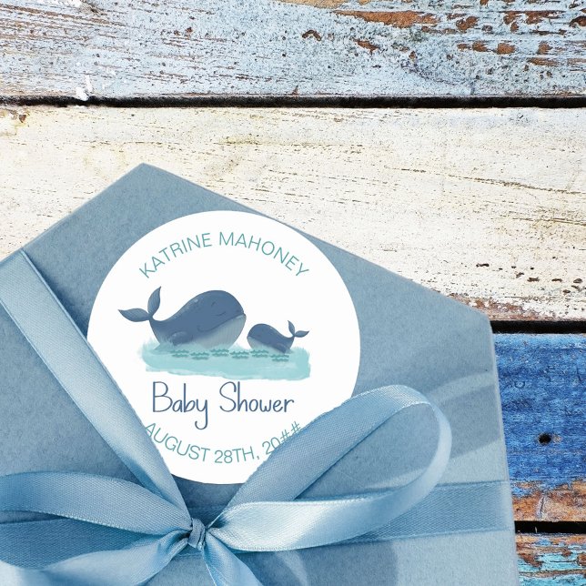 Adesivo Chá de fraldas Personalizado de Baleia Feliz (Whale baby shower stickers from my Happy Whale collection. Message if you need different items.)