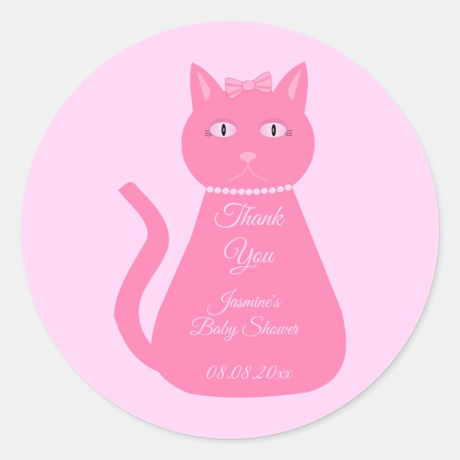 Adesivo Chá de fraldas Personalizado De Gata De Bebê Rosa  (Frente)