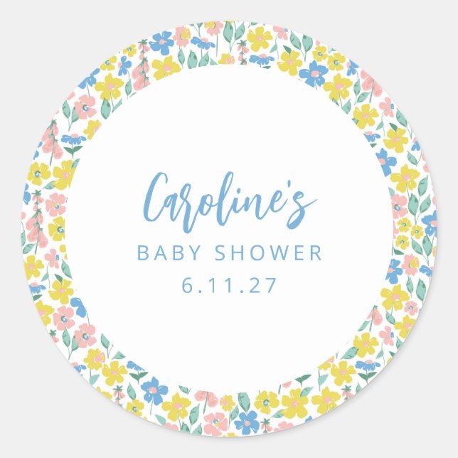 Adesivo Chá de fraldas Personalizado Floral Amarelo Amarel (Frente)