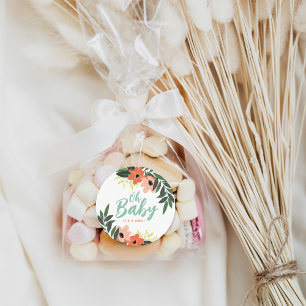 Adesivo Chá de fraldas personalizado floral moderno coral