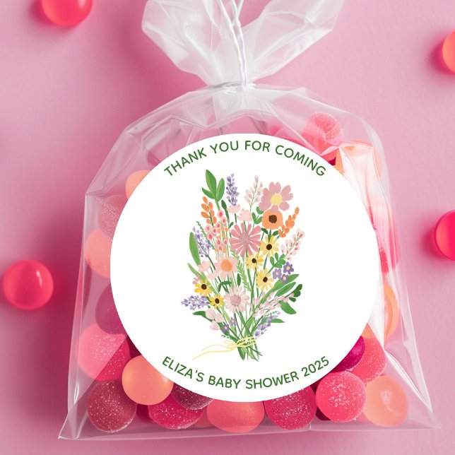 Adesivo Chá de fraldas Personalizado Pintado Manipulado (Wildflowers Handpainted Custom Baby Shower Classic Round Sticker
)