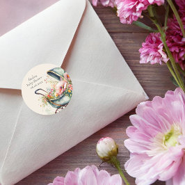Adesivo Chá de fraldas personalizado Vintage Pram