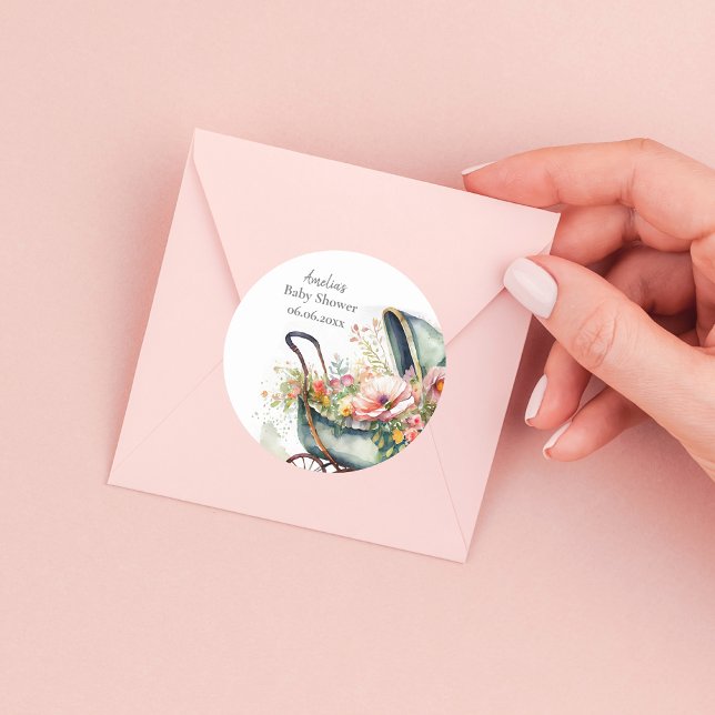 Adesivo Chá de fraldas personalizado Vintage Pram (Criador carregado)