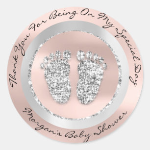 Adesivo Chá de fraldas Pés Menina Nome Obrigado Cinza Ro