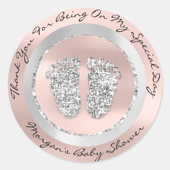 Adesivo Chá de fraldas Pés Obrigado Menino Nome Rapariga C (Frente)