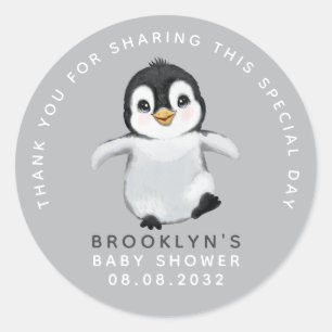 Adesivo Chá de fraldas Pinguim Bonito Obrigado