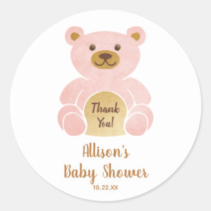 Adesivo Chá de fraldas Pink Teddy Bear Obrigado