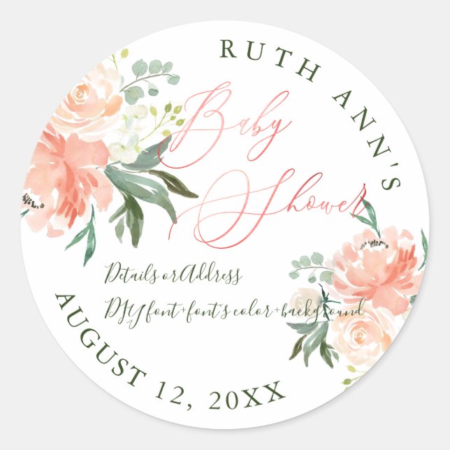 Adesivo Chá de fraldas PixDezines, Aquarela Floral, Peach (Frente)