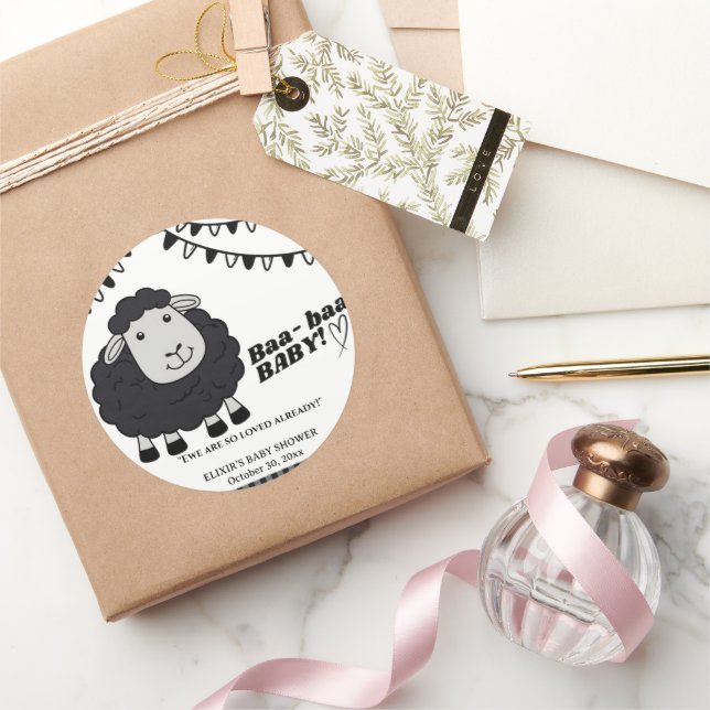 Adesivo Chá de fraldas preto de cordeiro Kawaii (Presentear)