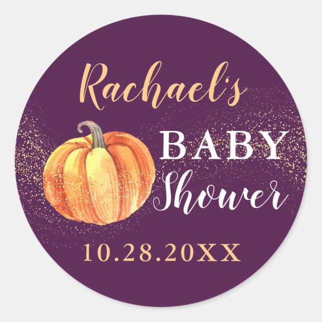 Adesivo Chá de fraldas Pumpkin Roxo da Glitter Dourada (Frente)