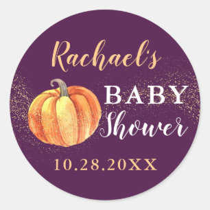 Adesivo Chá de fraldas Pumpkin Roxo da Glitter Dourada