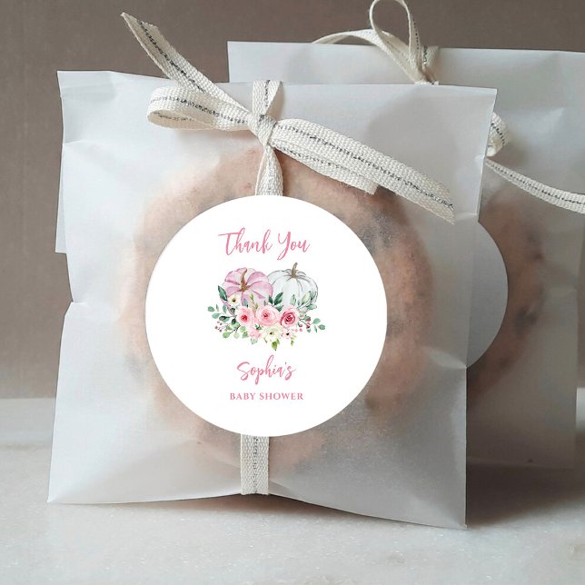 Adesivo Chá de fraldas Pumpkins Rosa Obrigado (Criador carregado)