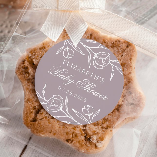 Adesivo Chá de fraldas Púrpura Floral Duplo Escrito (Criador carregado)