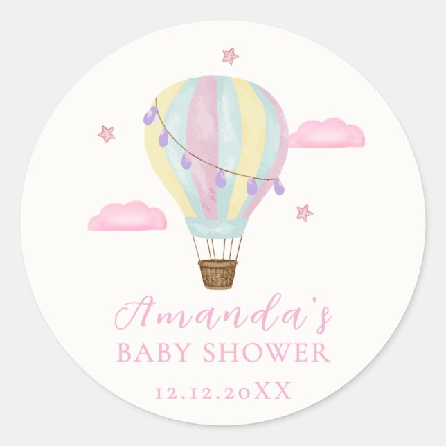 Adesivo Chá de fraldas Rainbow Hot Air Balloon Cloud Star (Frente)