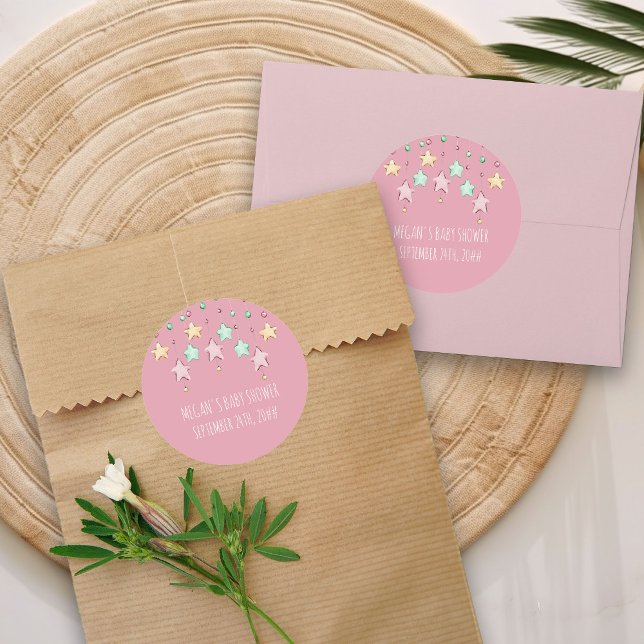 Adesivo Chá de fraldas Rosa Brilhante Pequeno Estrela Rosa (Pink Stickers from my Twinkle Twinkle baby shower collection)