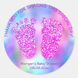 Adesivo Chá de fraldas Rosa Da Fúchsia Pés, Obrigado Menin