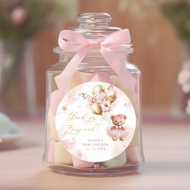 Adesivo Chá de fraldas rosa de espera do balão do urso de 