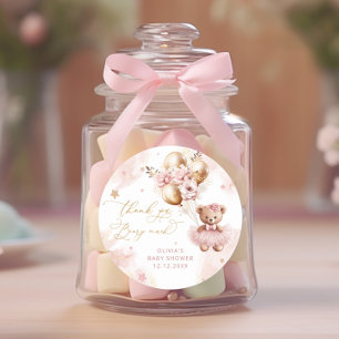 Adesivo Chá de fraldas rosa de espera do balão do urso de