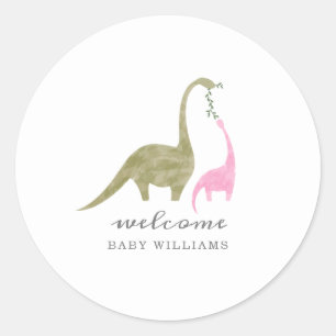 Adesivo Chá de fraldas Rosa Dinossauro Mama e Bebê