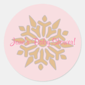 Adesivo Chá de fraldas rosa e Dourado com floco de neve